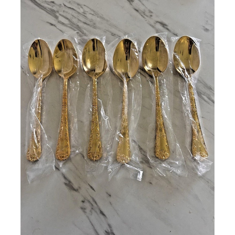 WM Rogers & Son Gold Plated Soup Spoons Lot of 6 Enchanted Rose 7" New! FFF